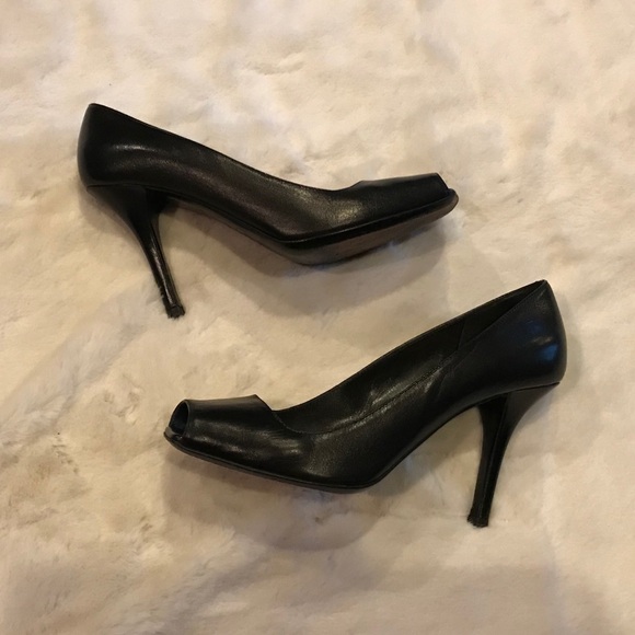 Prada black leather square open toe heels 37.5 - Picture 6 of 7